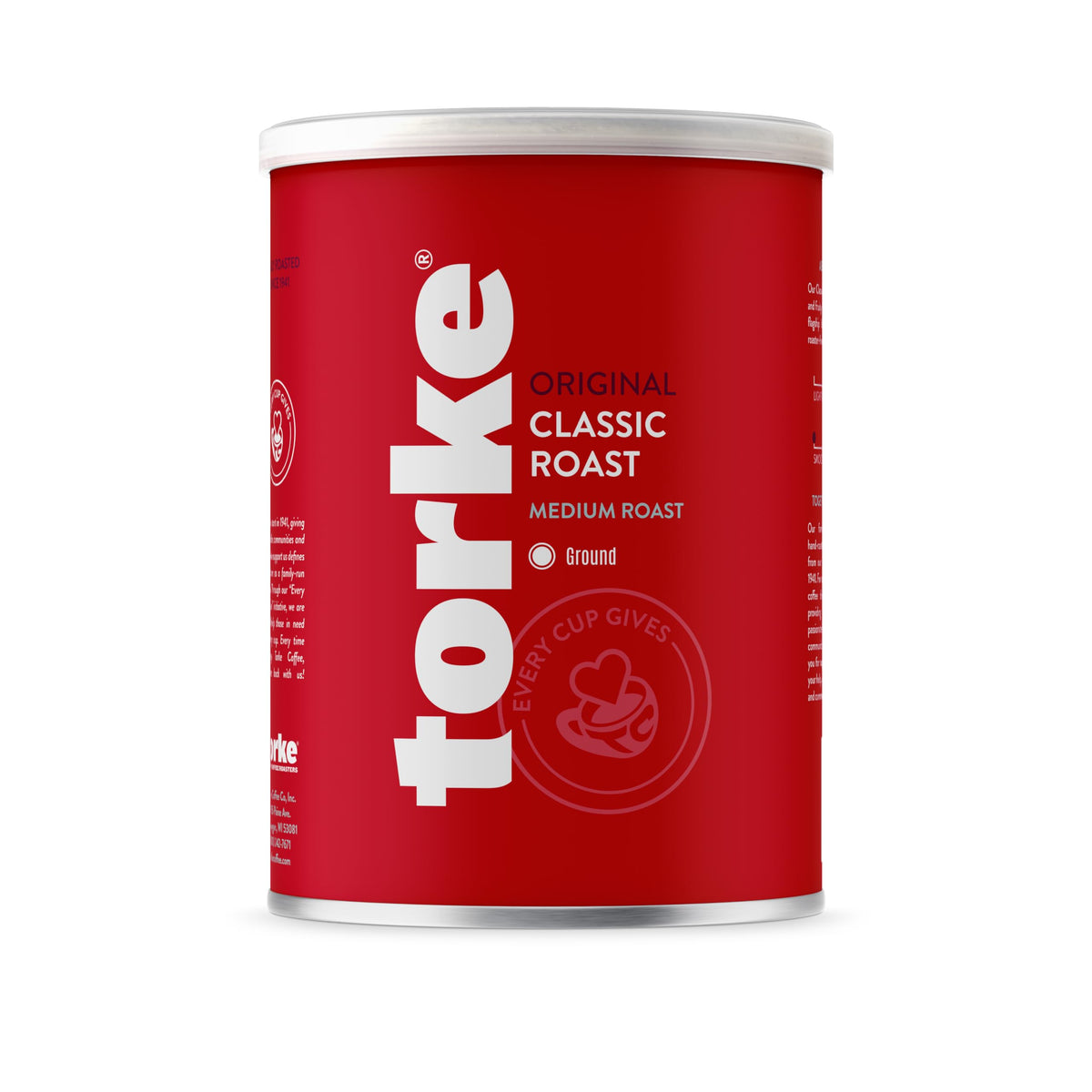Torke Coffee ground 26 oz can with vac-pack seal preserves freshness at home.