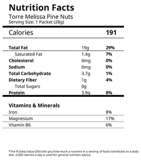 Torre Melissa pine nuts 1oz individual pack convenient portion for on-the-go snacking.