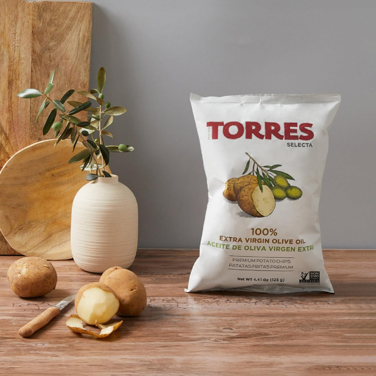 Torres Selecta Barcelona-made chips on display convey artisanal Spanish quality for tapas