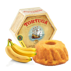 TORTUGA banana Caribbean rum cake 16oz, close-up slice showing premium texture for gifting