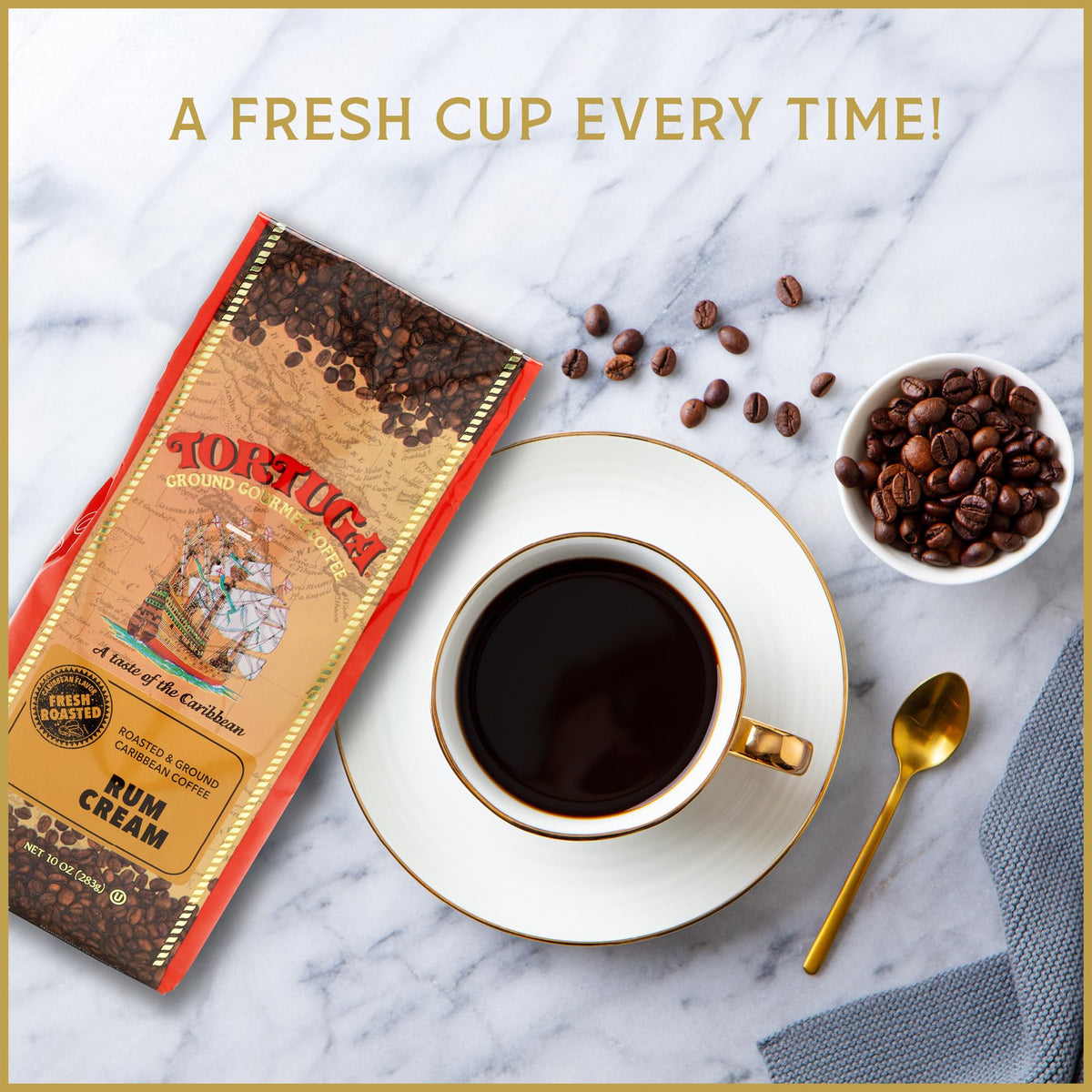 TORTUGA gift-ready coffee bag shown in a holiday basket for gifting.