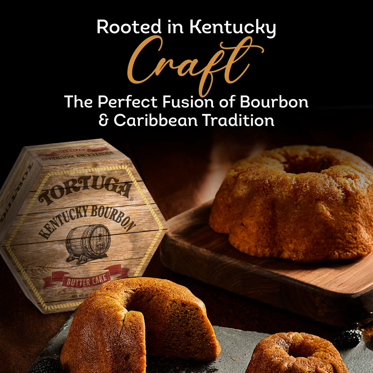 TORTUGA Kentucky Bourbon Cake gift-ready presentation for holidays.