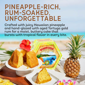 TORTUGA pineapple rum cake glaze closeup shows rich caramelized glaze and moist crumb.