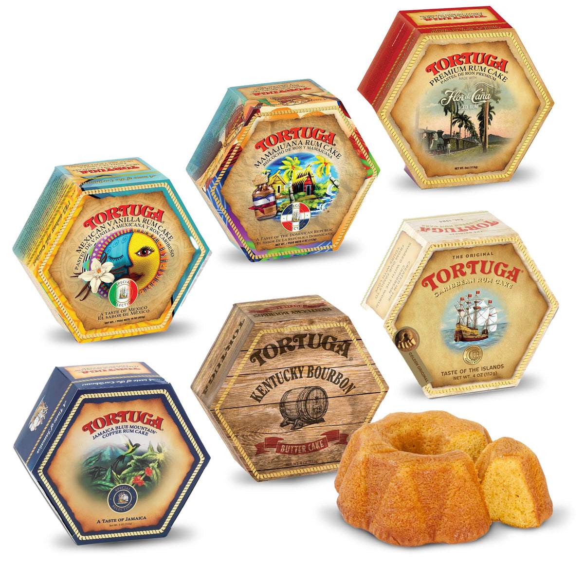 Tortuga Provenance rum cake variety pack box — ideal for celebrations.