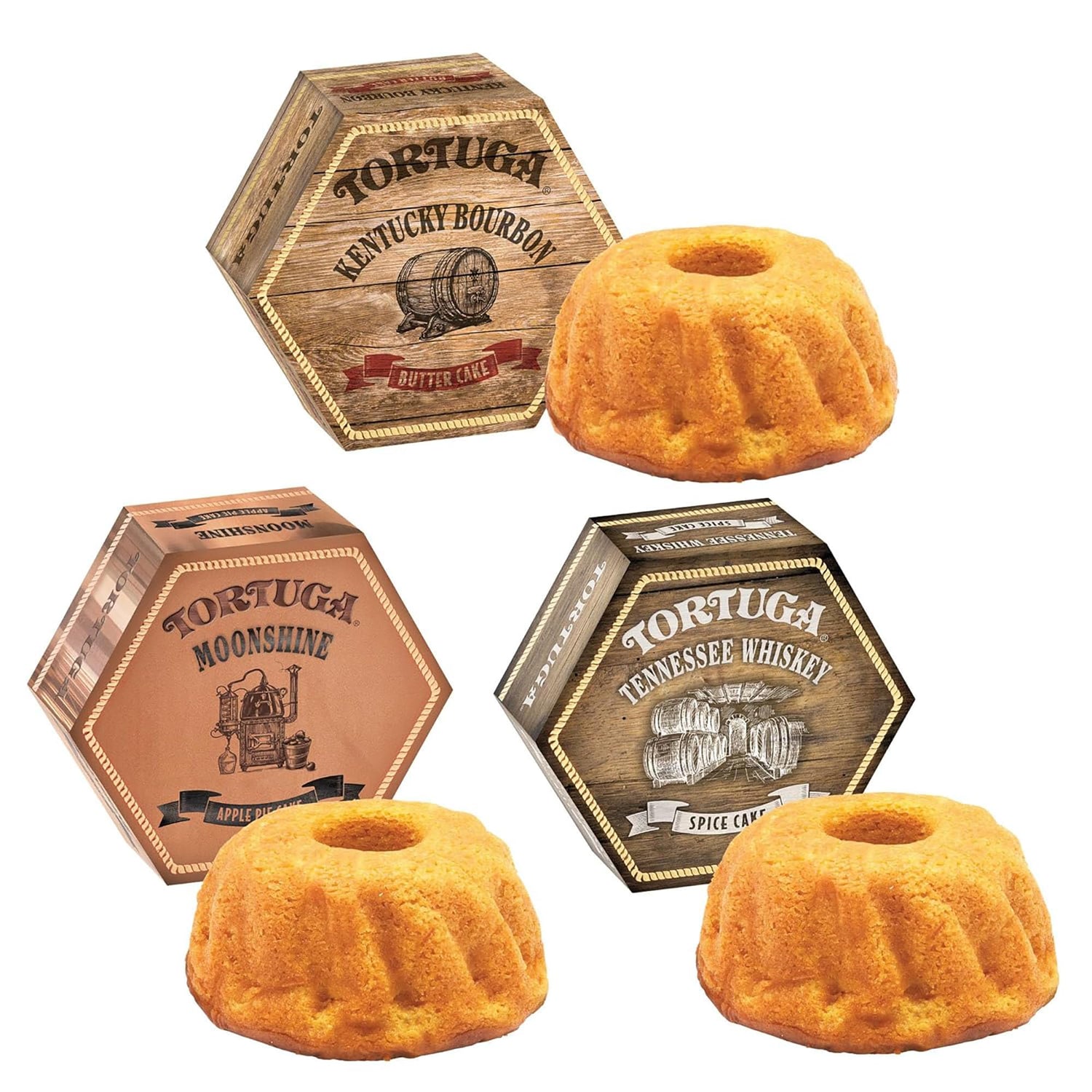 TORTUGA Southern Trio Gift Pack packaging highlights three premium mini cakes for elegant gifting.