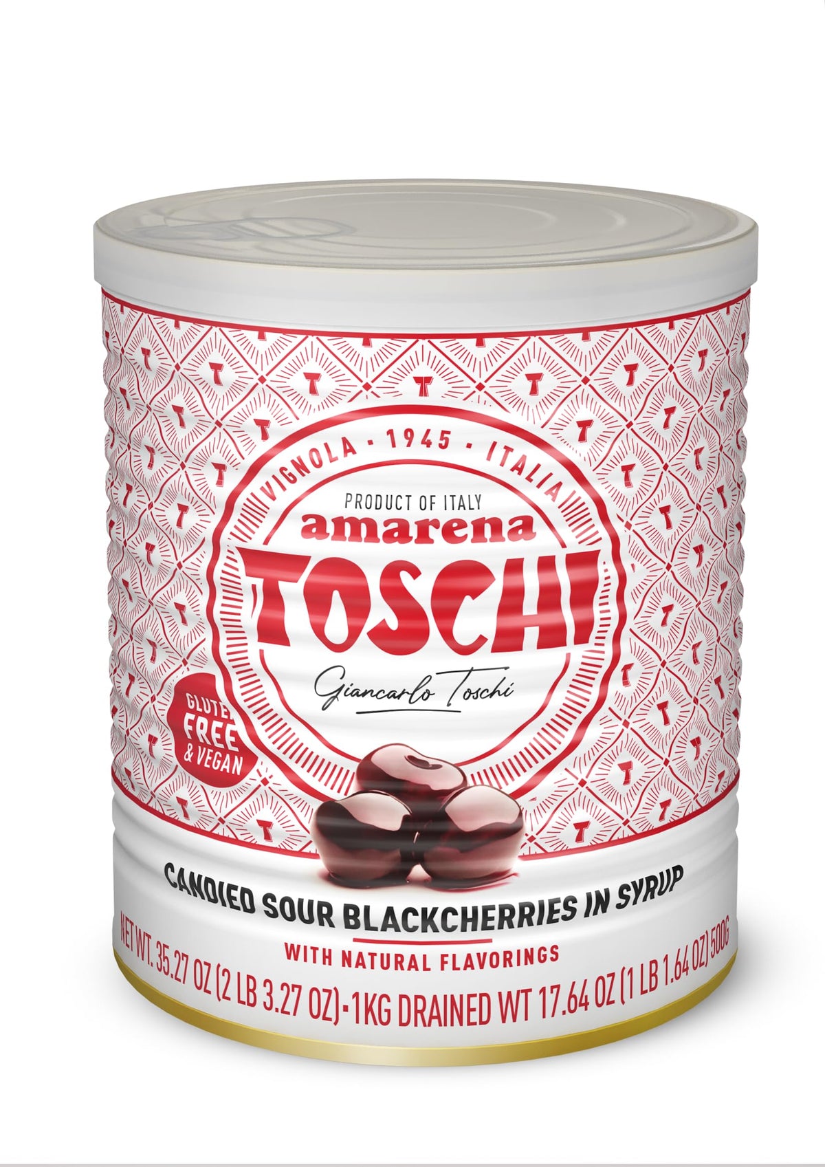 Toschi Amarena cherries in syrup in a 1kg jar for desserts and cocktails