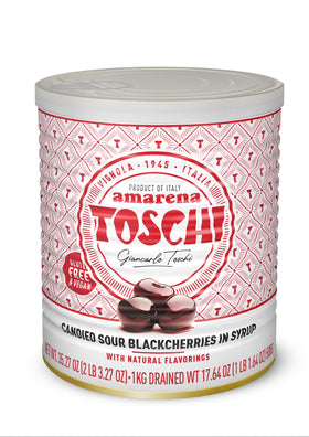 Toschi Amarena cherries in syrup in a 1kg jar for desserts and cocktails