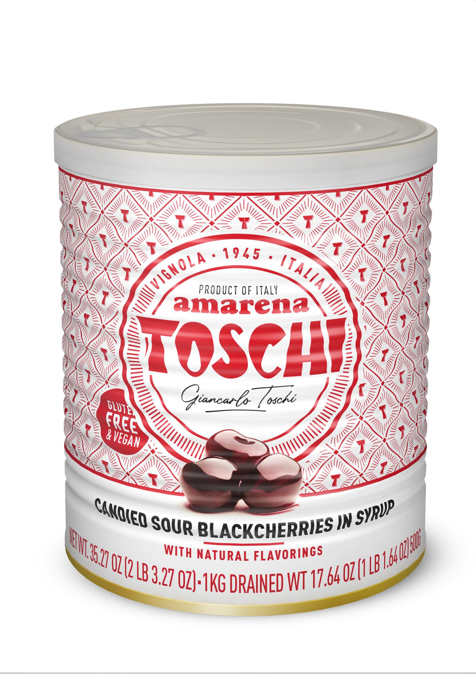 Toschi Amarena cherries in syrup in a 1kg jar for desserts and cocktails
