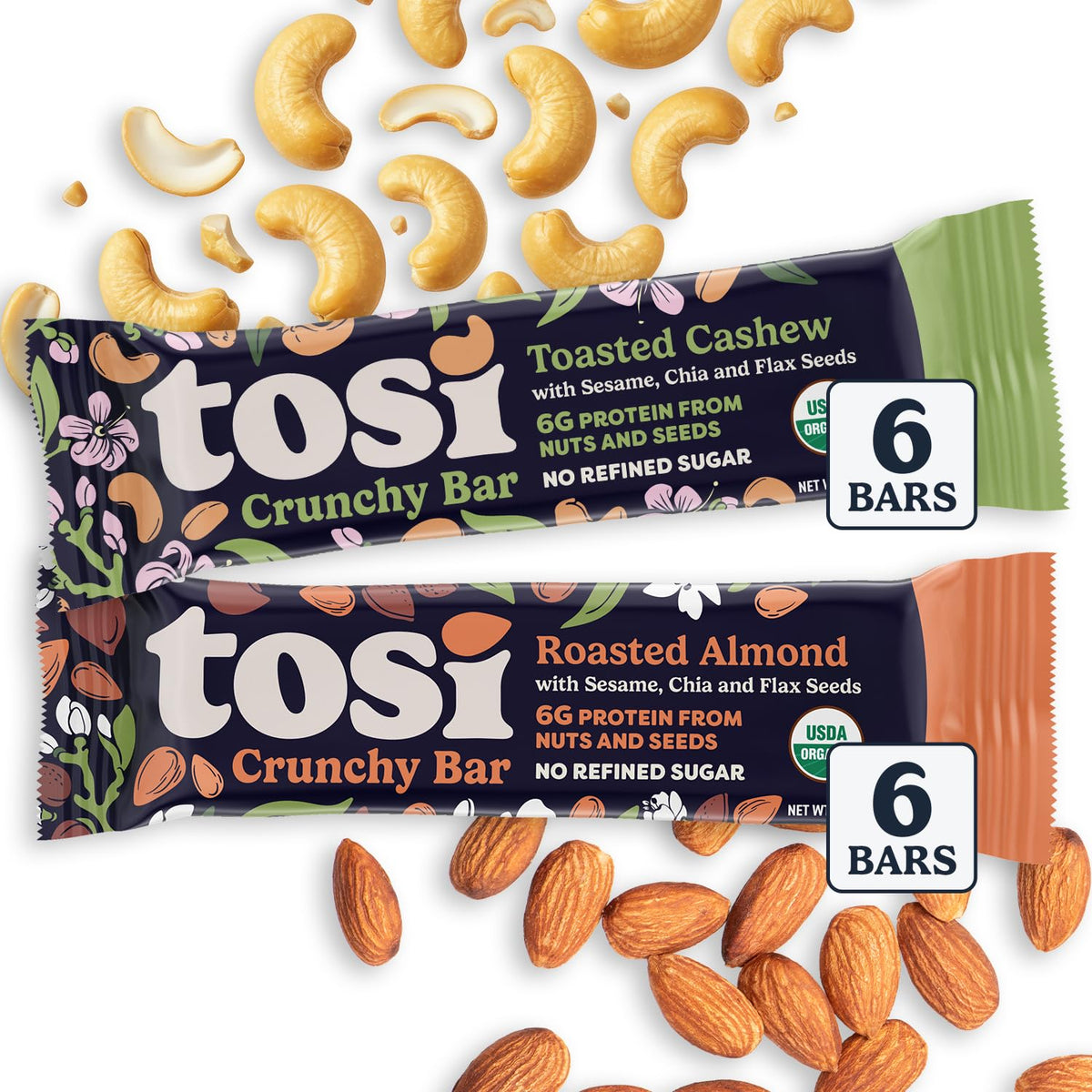 Tosi Almond and Cashew Bar nutty aroma highlighting natural ingredients.