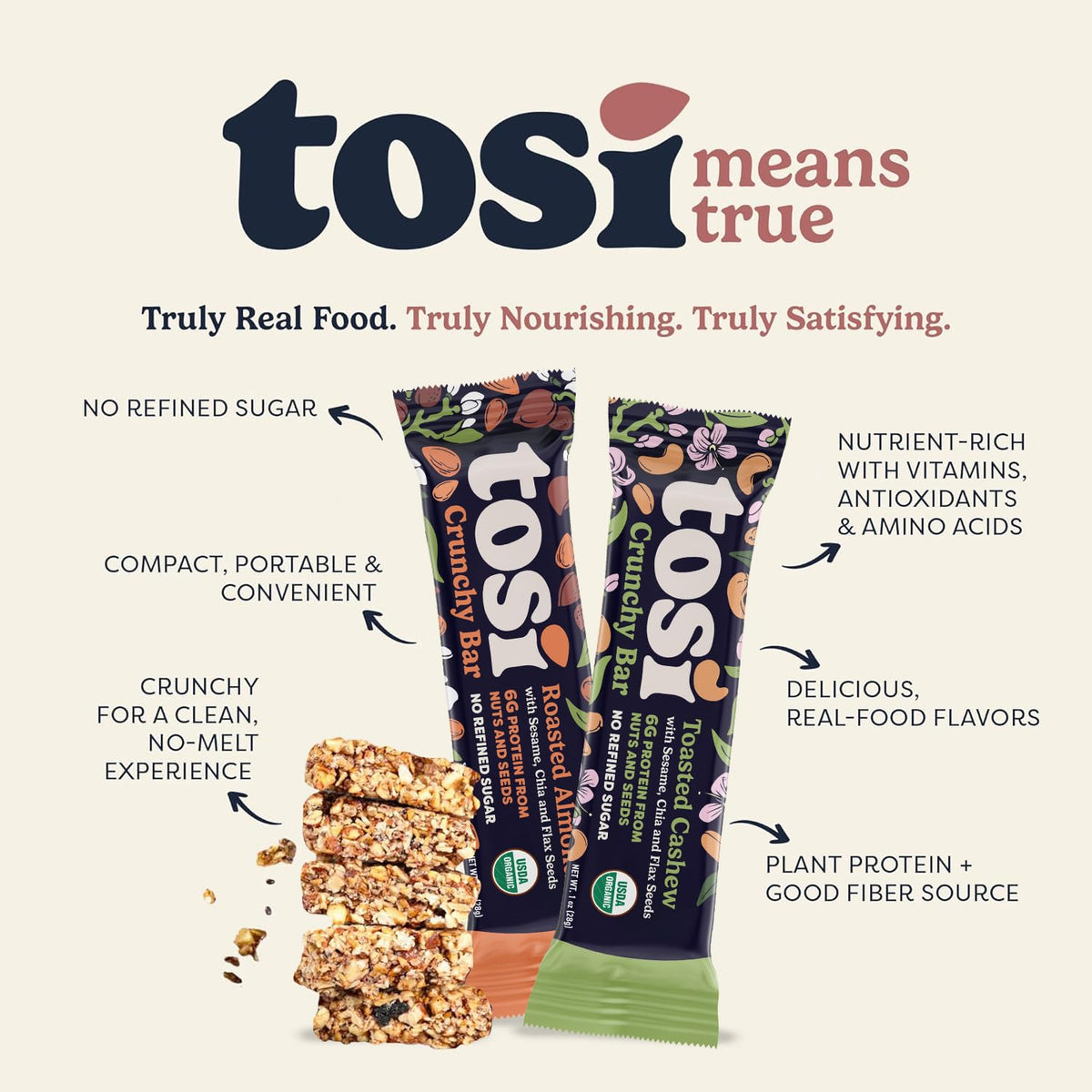 Tosi Almond and Cashew Bar on-the-go ready for busy days.