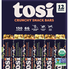 Tosi Almond and Cashew Protein Bars packaging for on-the-go fueling.