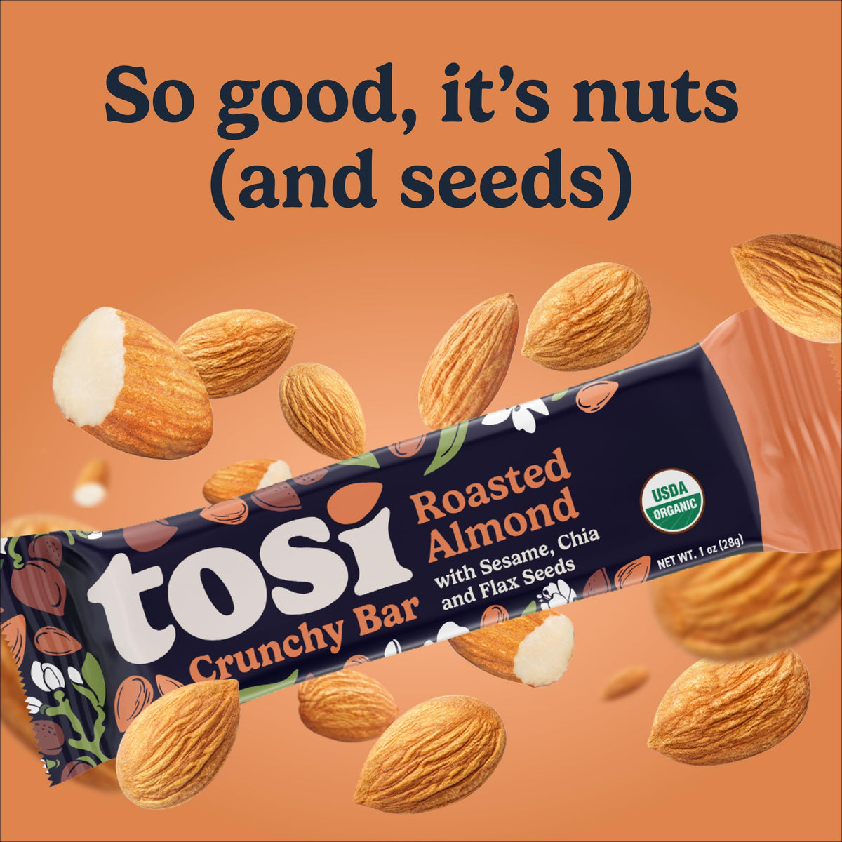 Tosi Almond Nut Bars vegan bar suitable for plant-based diets.