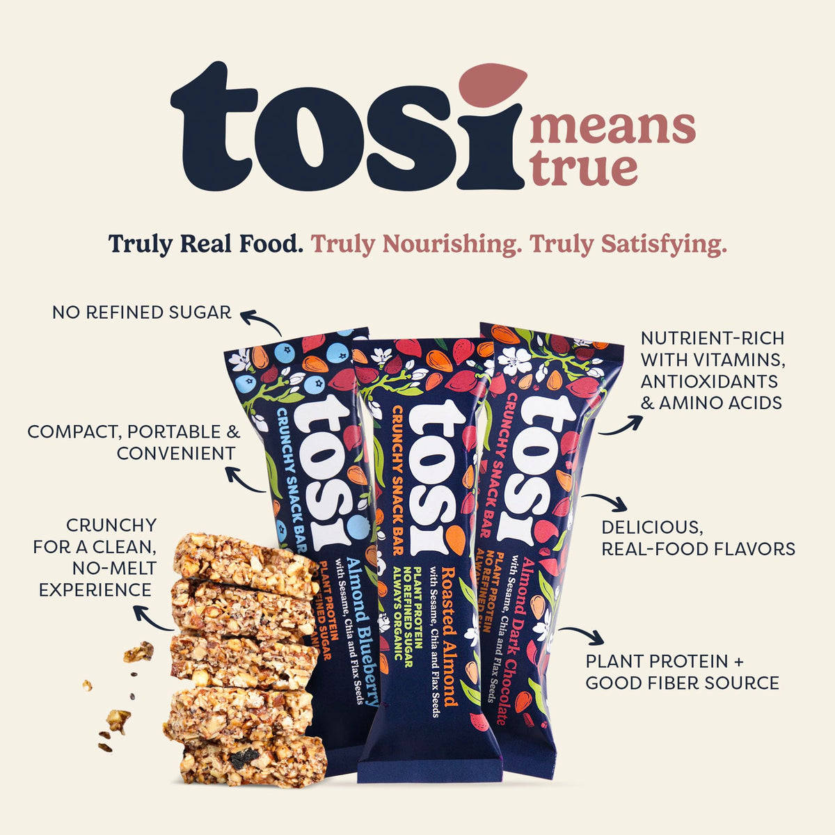 Tosi Almond Variety Pack crunchy bars provide satisfying texture