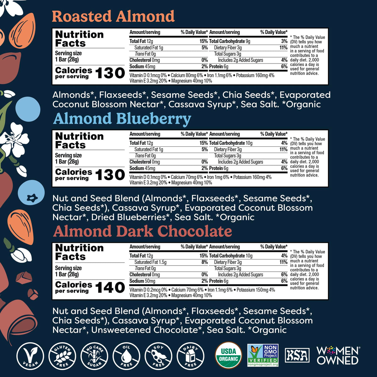 Tosi Almond Variety Pack gluten-free vegan bar for dietary flexibility