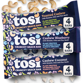 Tosi cashew bars ingredients close-up showing flax and chia for plant-based nourishment