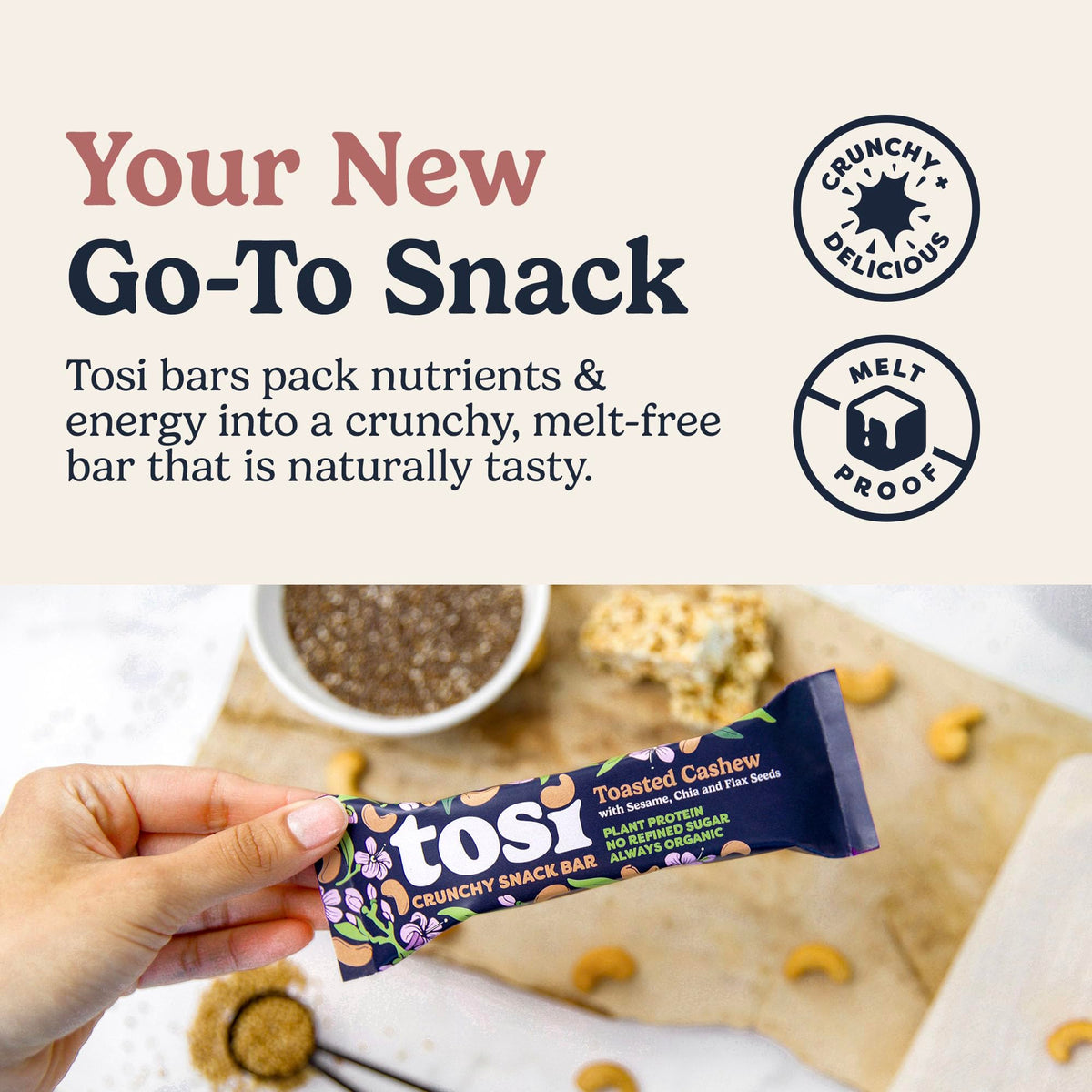 Tosi Cashew Variety Pack packaging with gluten-free and vegan certification details