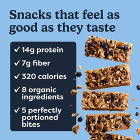 Tosi Meal Nut Bar Almond Blueberry ingredient close-up featuring chia and flax