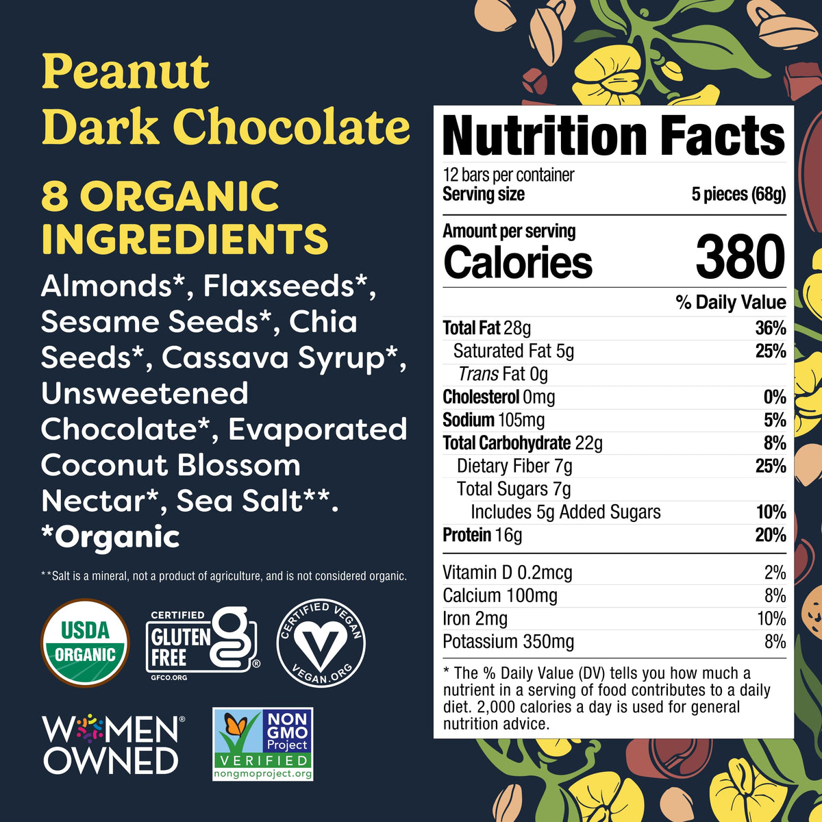 Tosi Meal Nut Bar close-up crunch shows chia seeds and coconut nectar.