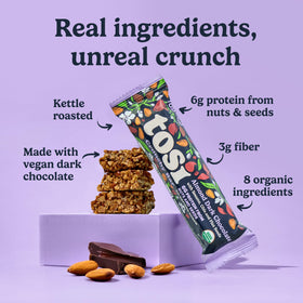 Tosi nut bars close-up shows crunchy texture and 6g protein.