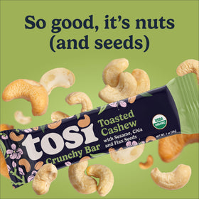 12-pack display of Tosi Cashew Nut Bars on shelf
