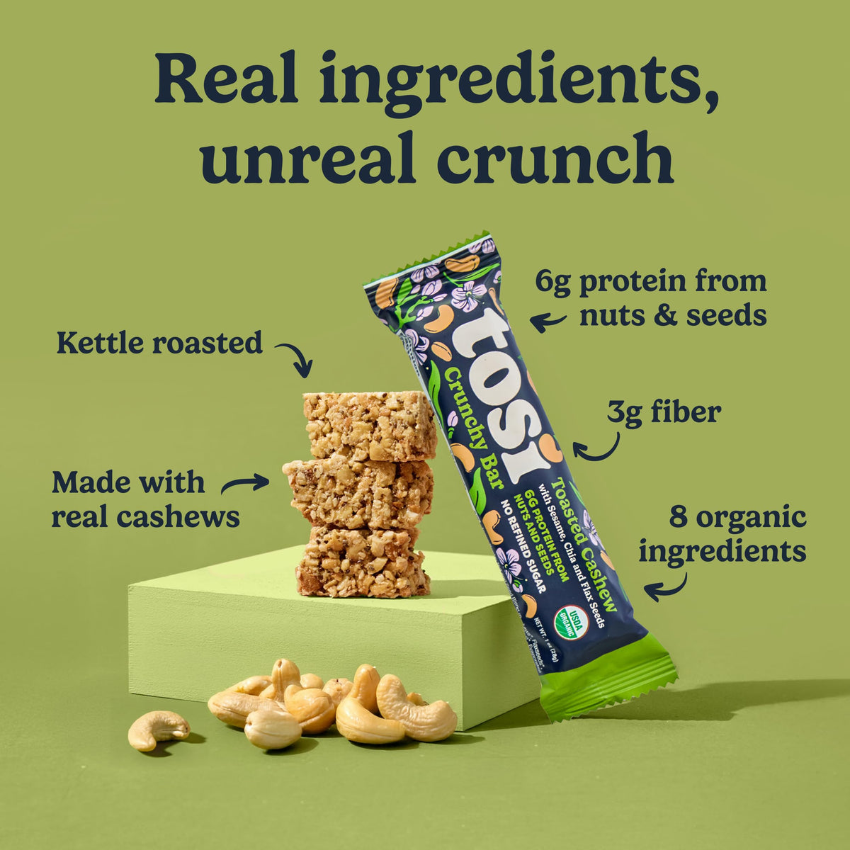 Close-up of the crunchy bite showing plant-based protein