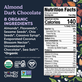 Organic non-GMO label on bar highlights clean ingredients.