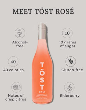TOST ROSE glass with bubbles, refreshing alcohol-free option.