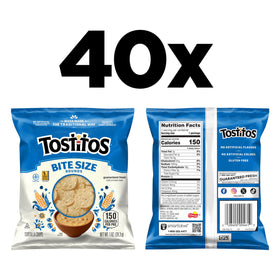 Tostitos Bite Sized Rounds bag back, gluten-free claim visible.