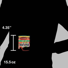 Tostitos Medium Chunky Salsa jar display with chips, perfect for sharing.