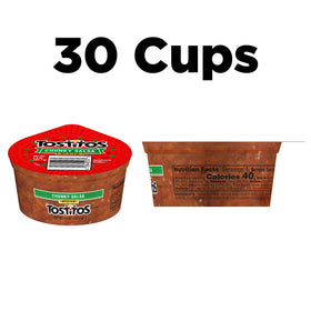 Tostitos salsa cup close-up highlighting chunky texture and balanced heat