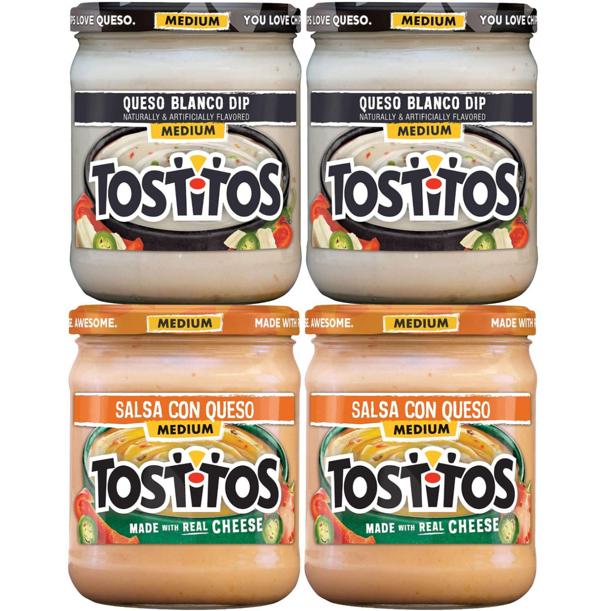 Tostitos Queso Variety Pack Roasted Garlic Salsa jar adds savory depth.