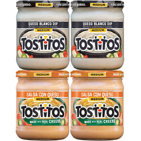 Tostitos Queso Variety Pack Roasted Garlic Salsa jar adds savory depth.