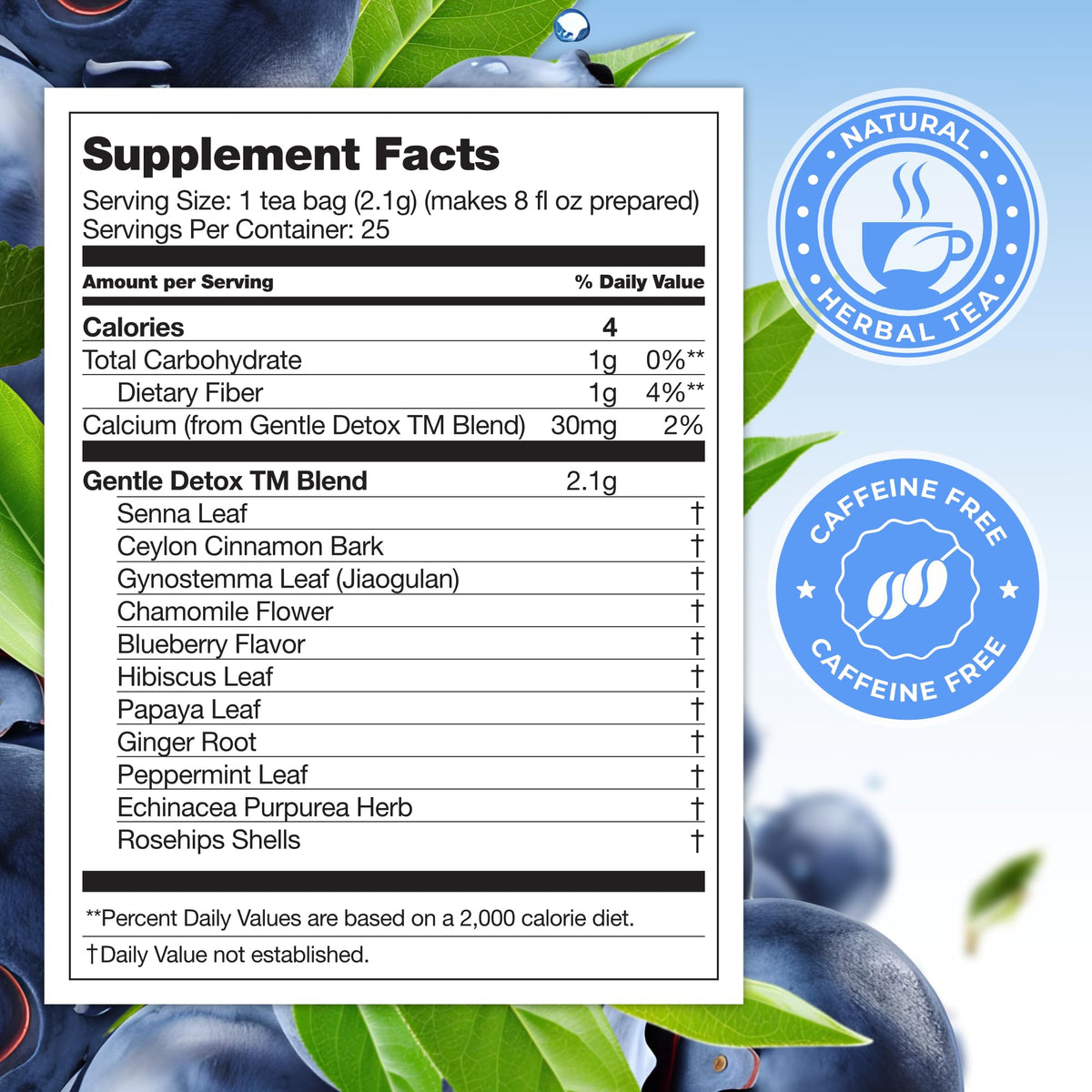 Total Tea caffeine-free blend steeping in a cup for gentle cleanse
