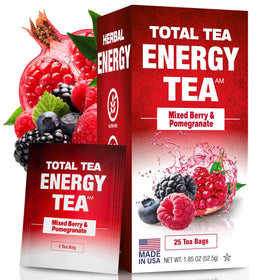 Total Tea Detox Guayusa Energy Tea bag close-up highlighting natural caffeine and antioxidants.