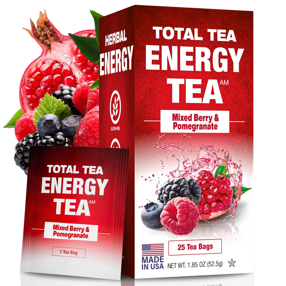 Total Tea Detox Guayusa Energy Tea bag close-up highlighting natural caffeine and antioxidants.