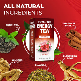 Total Tea Detox Guayusa Energy Tea box front showing 25 tea bags included.