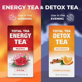 Total Tea Detox Guayusa Energy Tea serving in a mug with teaspoon ready to enjoy.