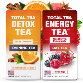 Total Tea Detox Tea & Energy Set packaging showcases a complete 25-day detox routine.