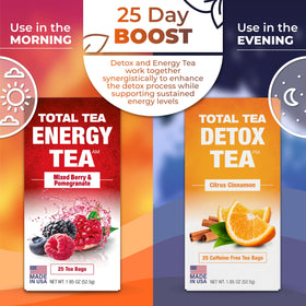 Total Tea Detox Tea & Energy Set tea bags for quick, caffeine-free brews.