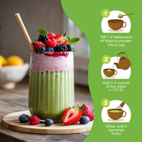 Total Tea Matcha latte setup with frothy foam ready for creamy beverages