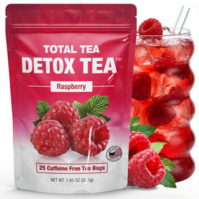 Total Tea Siimming Detox Tea bottle pour shows a caffeine-free soothing herbal ritual