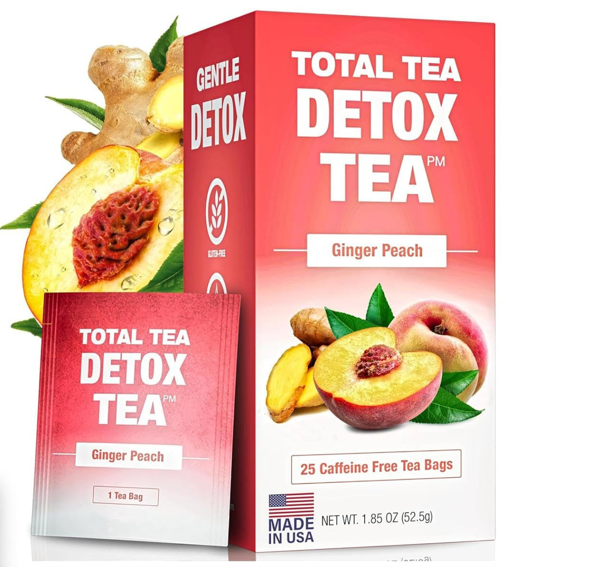 Total Tea Simming Detox Tea bag closeup for a calming caffeine-free ritual.