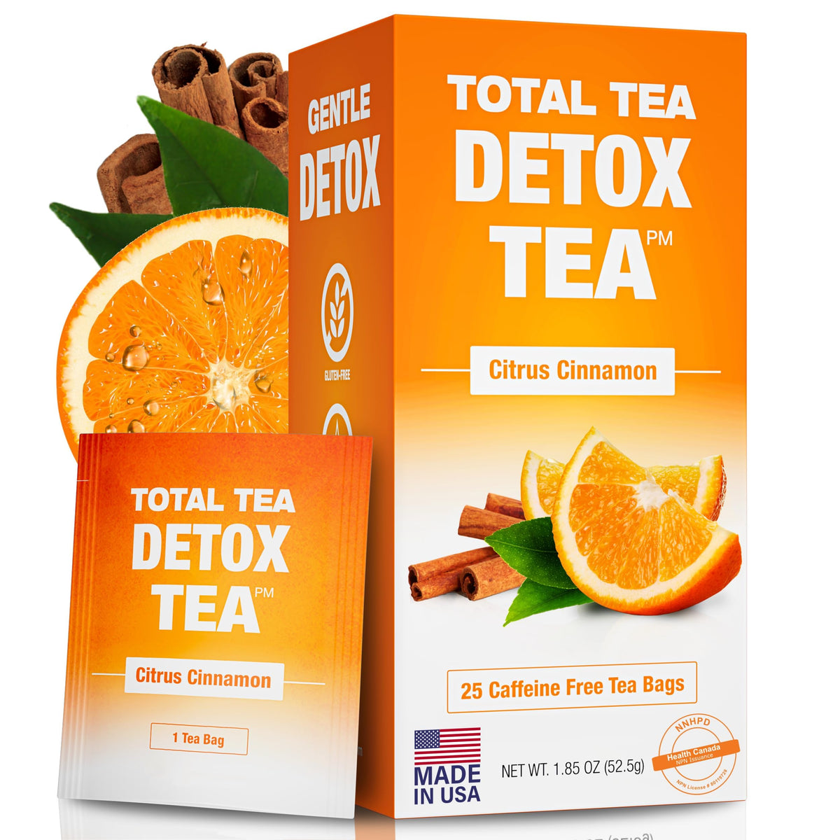 Total Tea Simming Detox Tea box with citrus aroma promoting digestive wellness.