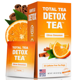 Total Tea Simming Detox Tea box with citrus aroma promoting digestive wellness.
