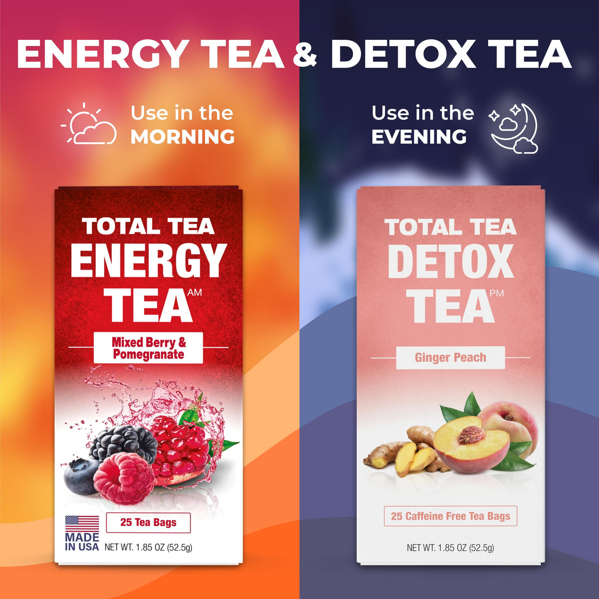 Total Tea Simming Detox Tea packaging display emphasizing wellness routine.