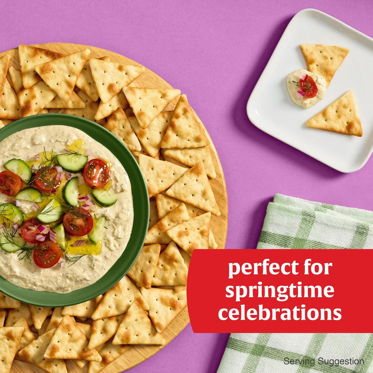 Town House Sea Salt Pita Crackers served with hummus for a satisfying snack.