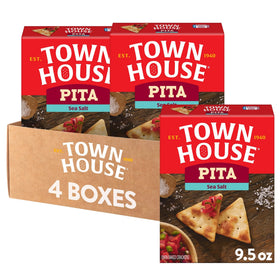 Town House Sea Salt Pita Crackers box front for pantry-ready snacking