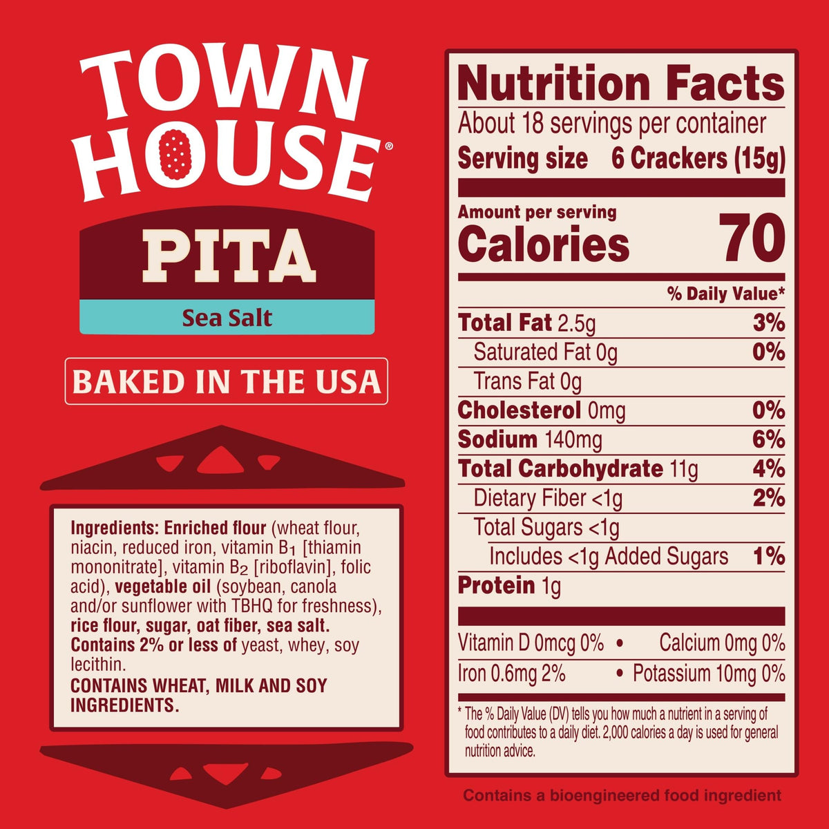 Town House Sea Salt Pita Crackers close-up shows crisp texture ideal for dipping
