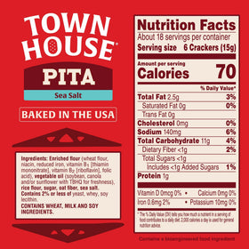 Town House Sea Salt Pita Crackers close-up shows crisp texture ideal for dipping
