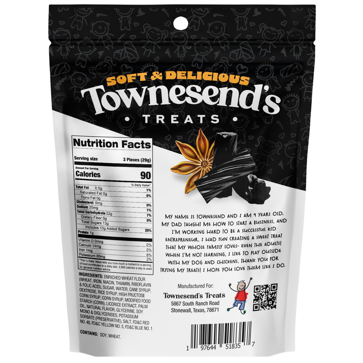 Rich black licorice flavor profile in a bite from Townesend’s Treats.
